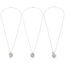 3Pcs Silver Tone Alloy Rhinestone Puzzle Pendant Necklace Set