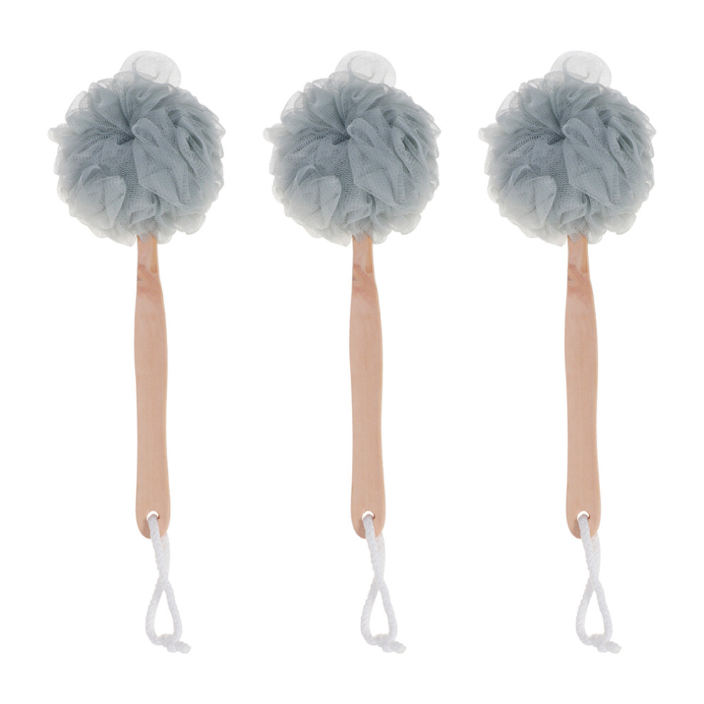 Solustre 3Pcs Bath Puff Scrubber Long Handle Nylon Bath Balls Assorted Colors
