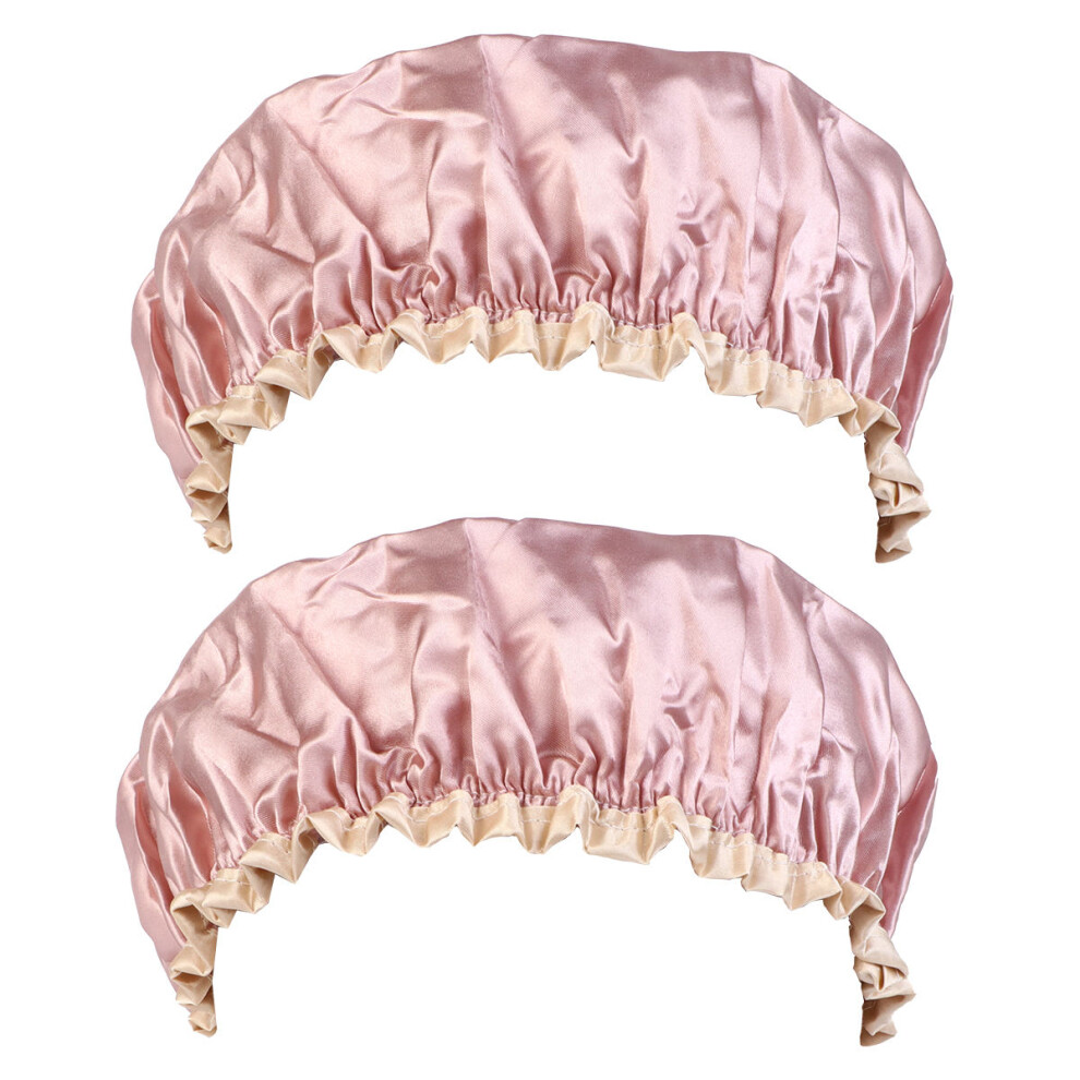Solustre 2Pcs Women Waterproof Shower Hat Thick Double Layer Elastic Bath Cap