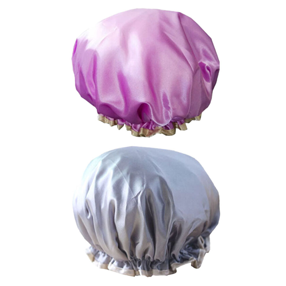 Artibetter 2Pcs Assorted Color Shower Caps Waterproof Bath Hats With Elastic Band
