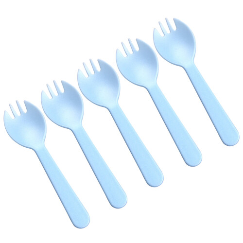 100Pcs Plastic Blue Sporks Plastic Tableware for Fruit Salad Dessert 2
