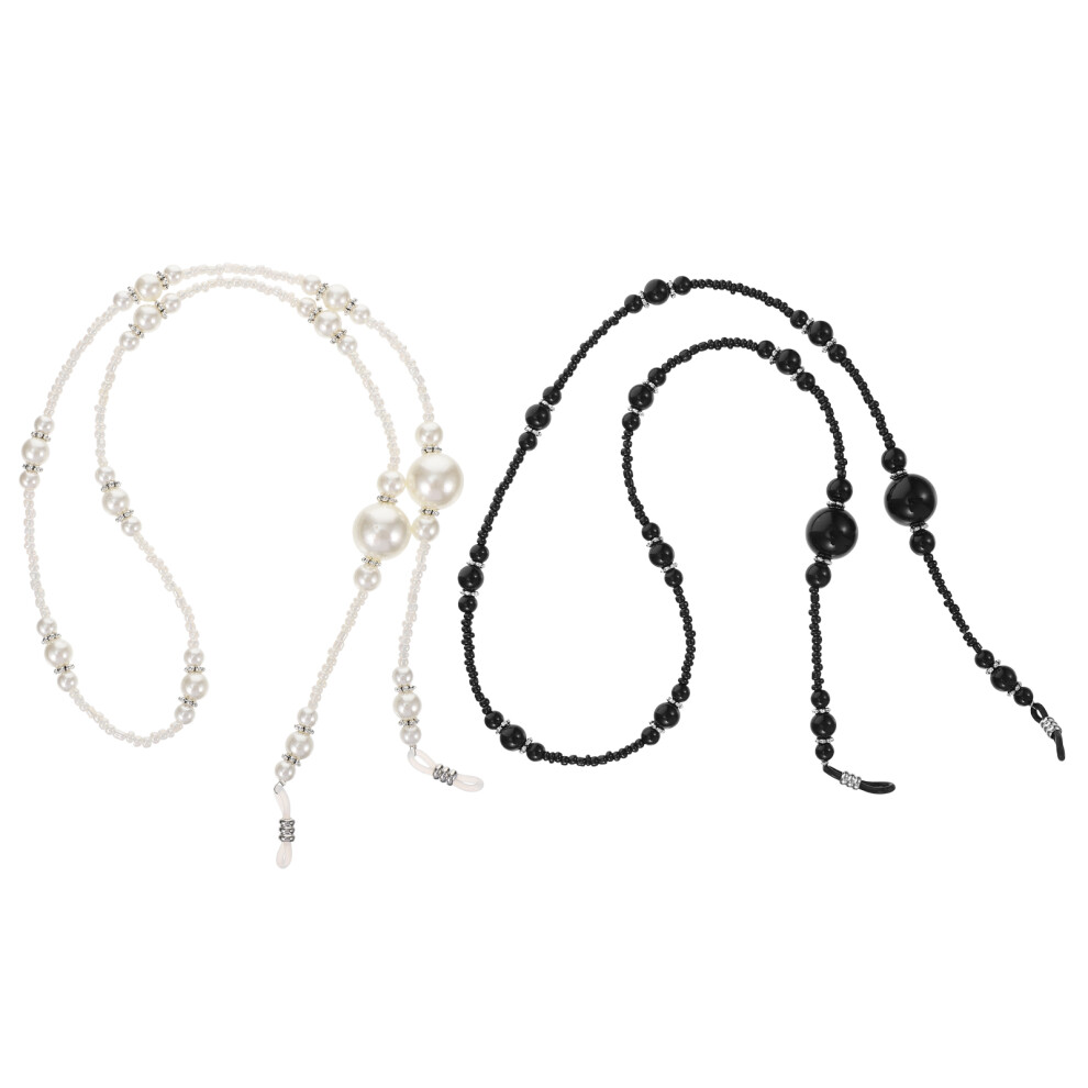 Aboofan White 2Pcs Beaded Pearl Glasses Lanyard Adjustable Eyeglasses Chain