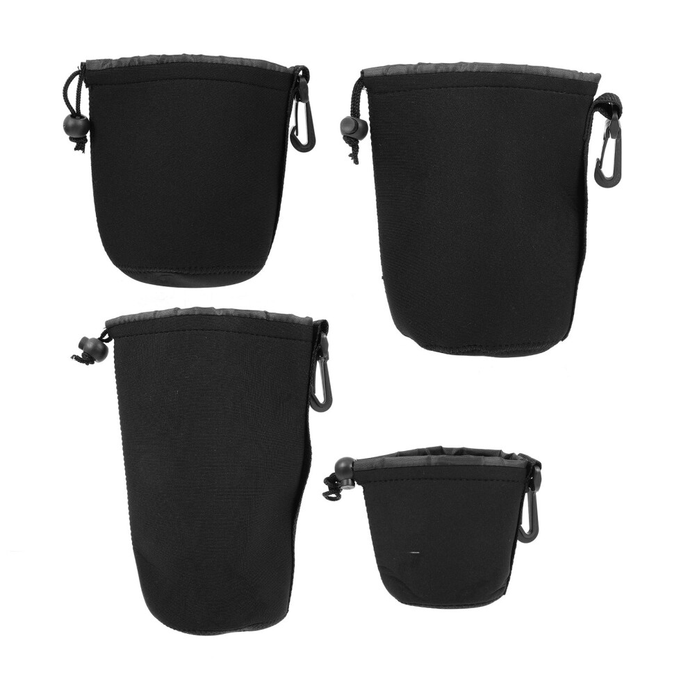 4Pcs Neoprene Camera Lens Pouches Hanging Holder Waterproof Black 3062006992496