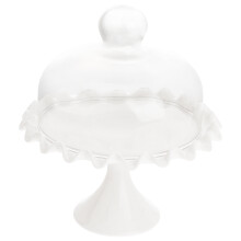 1Set Glass Cover Cake Plate with White Ceramic Tray Durable Food Cover