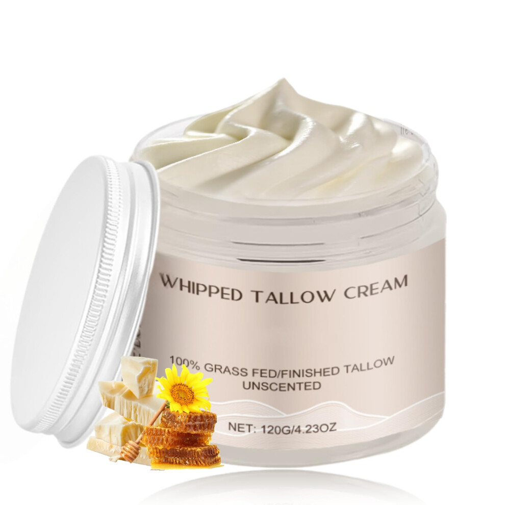 Cream Grass Fed Beef Tallow Moisturizer With Honey Balm, Deep Hydration Nongreasy Body Butter