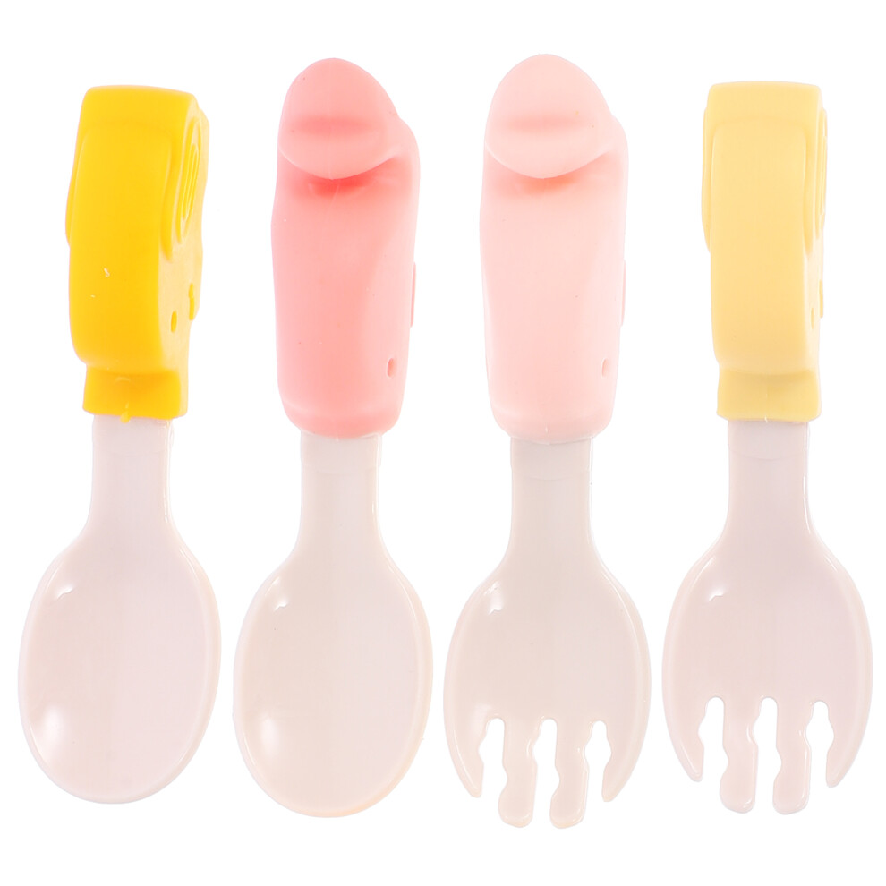 2Sets Toddler Spoons And Forks Baby Tableware Assorted Color Pp Ohphcall