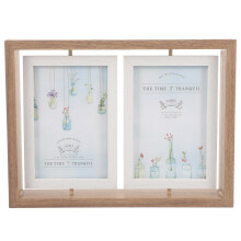 1Pc Double Sided Rotating Wood Photo Frame Khaki Art Picture Holder