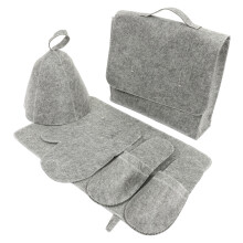 1Set Dikke Vilten Sauna Hoed Met Absorberende Sauna Handschoenen Grijs