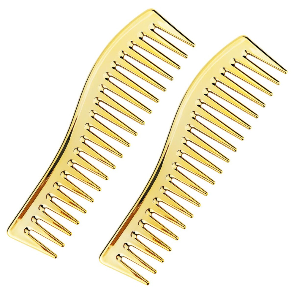 Unisex Gold 2Pcs Wide Tooth Detangling Comb For Curly Or Wet Hair, Handleless Antistatic Salon Styling