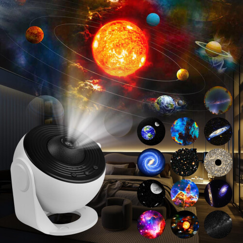 Galaxy Projector with 13 Space Scene Slides, 360 Rotating Star Projector for Bedroom with Timer
