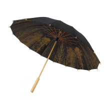 Golf Umbrella 16 Ribs Oversized Windproof Large Canopy with Wooden Handle Retro Trees Print for UV Rain Protection
