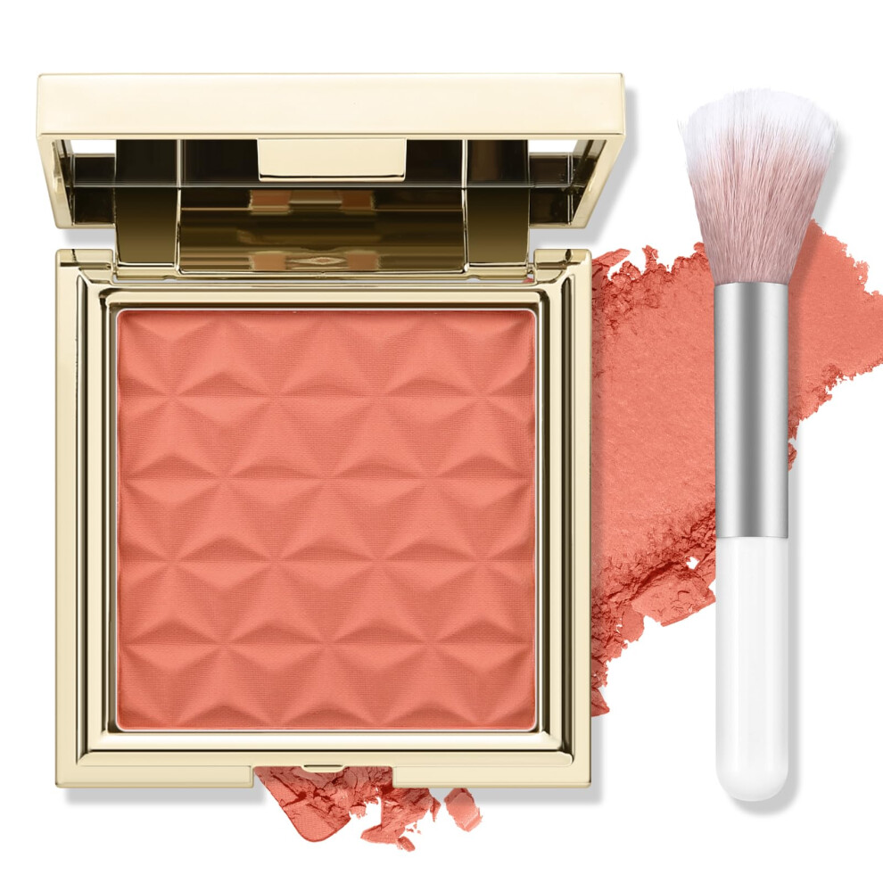 Pink/Coral Boobeen Long Lasting Matte Powder Blush Palette With Brush, Buildable Natural Cheek Color