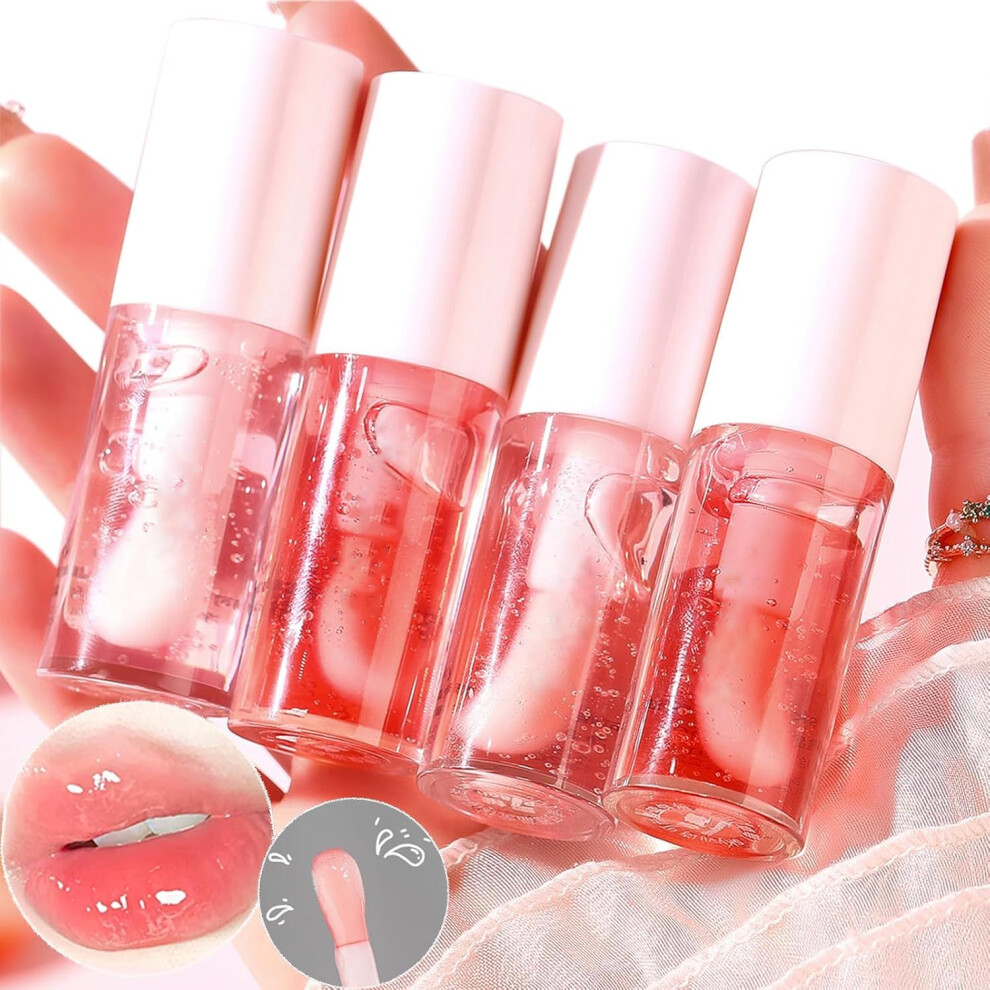 Peach Lip Oil Set With Plumping Gloss, Hydrating Nonsticky Glow, And Strawberry 4 Pack