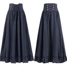(S, STYLE 11) Victorian Maxi Skirt for Women Renaissance Long Double-Layer Ruffle Skirt Halloween Cosplay