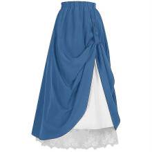 (S, STYLE 13) Victorian Maxi Skirt for Women Renaissance Long Double-Layer Ruffle Skirt Halloween Cosplay