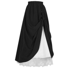 (M, STYLE 12) Victorian Maxi Skirt for Women Renaissance Long Double-Layer Ruffle Skirt Halloween Cosplay