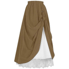 (L, STYLE 14) Victorian Maxi Skirt for Women Renaissance Long Double-Layer Ruffle Skirt Halloween Cosplay