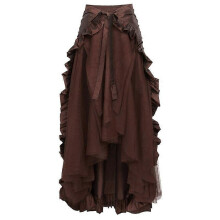 (S, STYLE 22) Victorian Maxi Skirt for Women Renaissance Long Double-Layer Ruffle Skirt Halloween Cosplay
