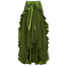 (M, STYLE 21) Victorian Maxi Skirt for Women Renaissance Long Double-Layer Ruffle Skirt Halloween Cosplay