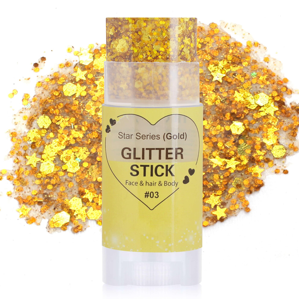 Gold Hair Glitter Stick Waterproof Gold Glitter for Hair Face and Body with Chunky Sequins for Festivals