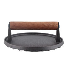 Cast Iron Grill Press with Wooden Handle for BBQ Meat, Steak and Vegetables, Heavy Duty Design