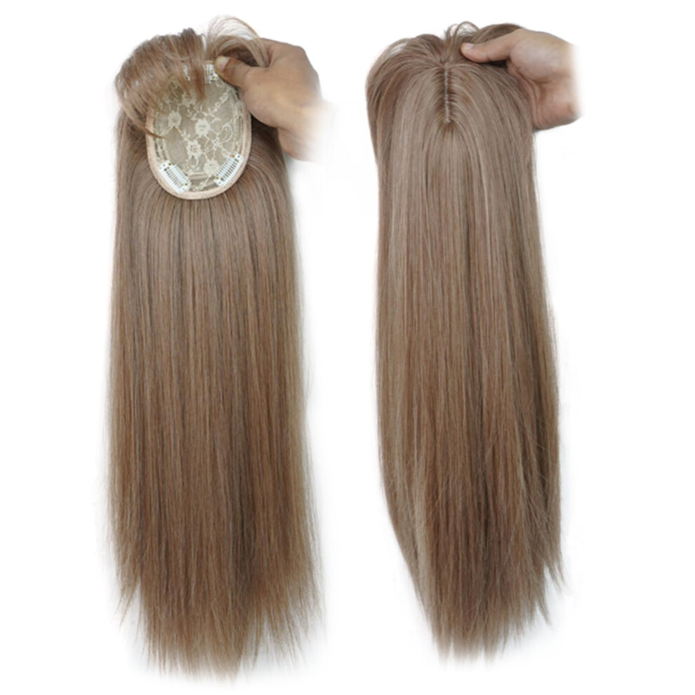 18 Inch Human Hair Topper with Bangs for Thinning Hair, Clip In Straight Wig for Women