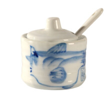 Japanese Porcelain Sugar Bowl with Lid, Mini Ceramic Jar for Coffee Bar and Kitchen 70ML