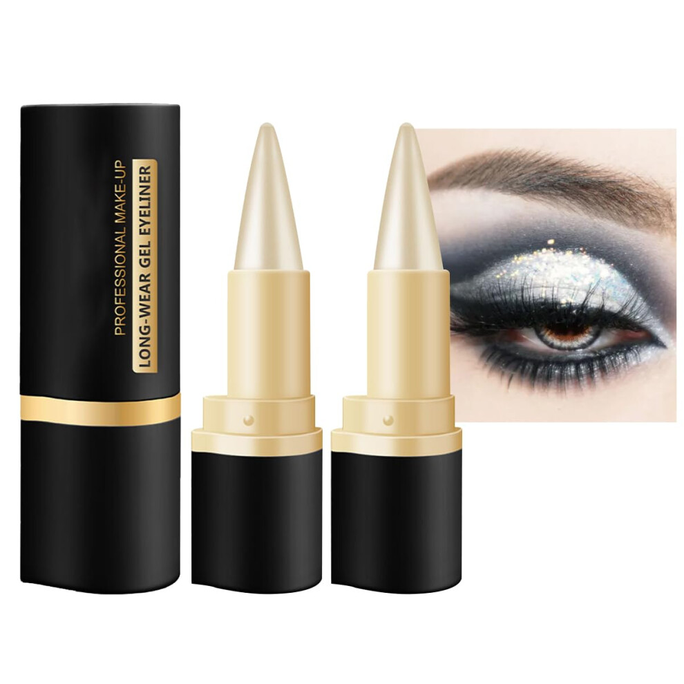 Silver Waterproof Gel Eyeliner Pencil Set, Long Lasting Smudge Proof Rotating Makeup Stick For Eyes And Face