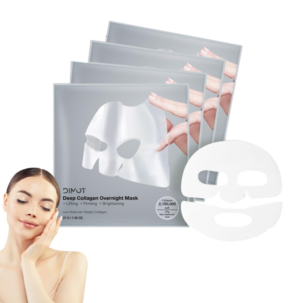 Collagen Face Mask 4 Pack, Deep Hydration Hydrogel Facial Mask for AntiWrinkle Overnight Rejuvenation