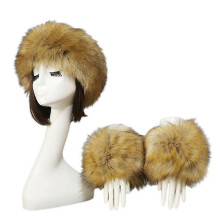 (COLOR 21) 2 Pcs Faux Fur Wrist Cuffs And 1 Headband Ear Warmer Costumes Winter Warm Accessories For Women