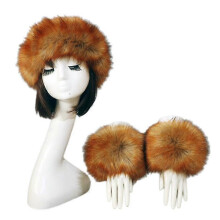 (COLOR 26) 2 Pcs Faux Fur Wrist Cuffs And 1 Headband Ear Warmer Costumes Winter Warm Accessories For Women