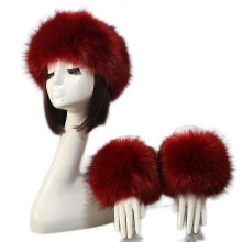 (COLOR 6) 2 Pcs Faux Fur Wrist Cuffs And 1 Headband Ear Warmer Costumes Winter Warm Accessories For Women