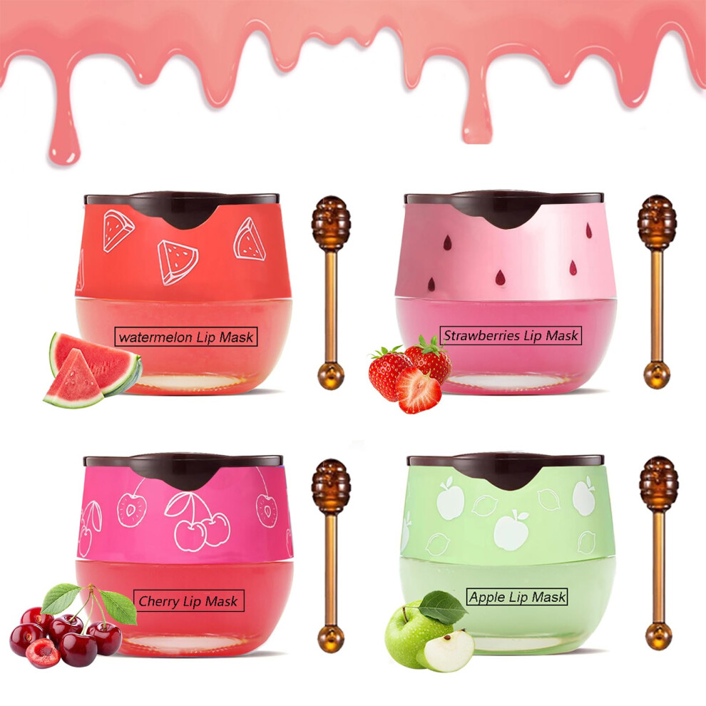 Moisturizing Honey Lip Balm and Overnight Propolis Lip Mask Set for Dry Lips, 4 Fruit Flavors