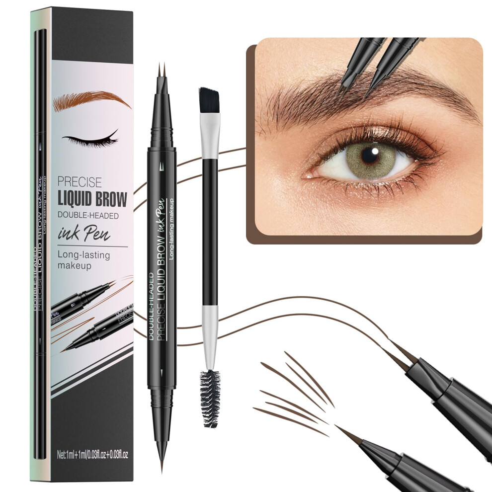 Waterproof Microblading Eyebrow Pencil Dark Brown 2 in 1 Dual Ended with Curved Tip for Natural Look