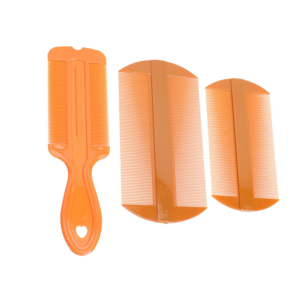 Inoomp Unisex Orange 3Pcs Double-Sided Fine Tooth Combs Plastic Hair Scalp Massagers