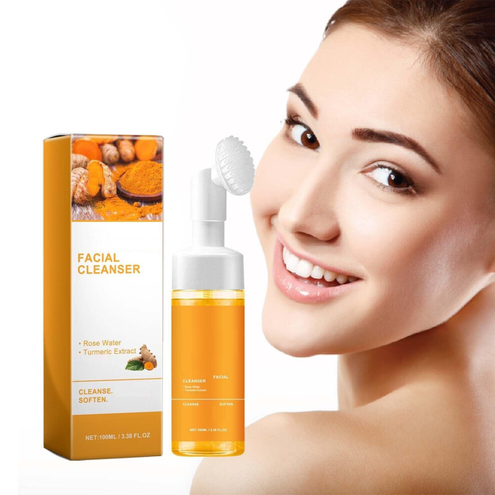 Turmeric Foaming Face Wash with Soft Exfoliating Brush, Deep Pore Cleansing Facial Cleanser