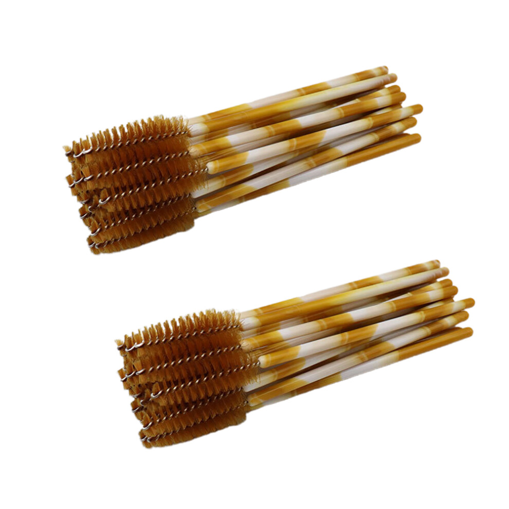 Inoomp Brown 100Pcs Nylon Eyelash Mascara Brush Applicators For Makeup Use