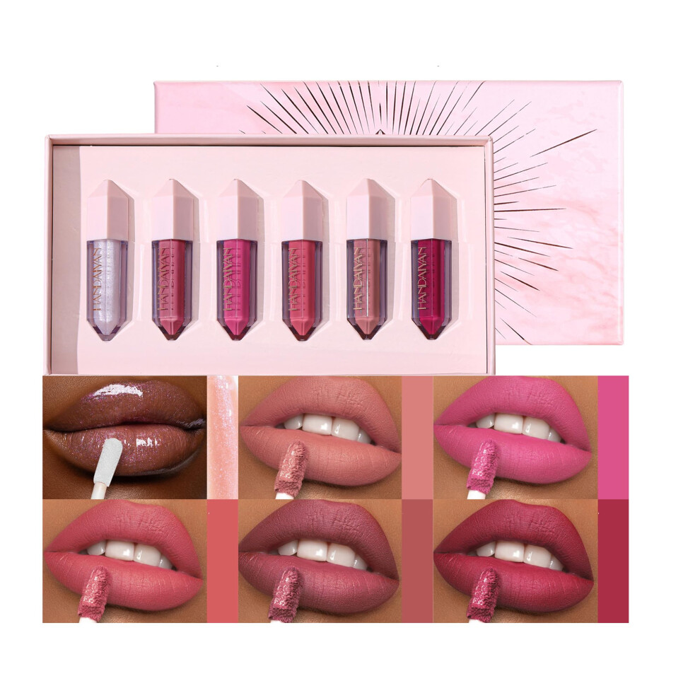 6PCS Lip Gloss Set, Matte and Shimmer Dual Finish, LongLasting Hydrating, NonSticky  Pigment