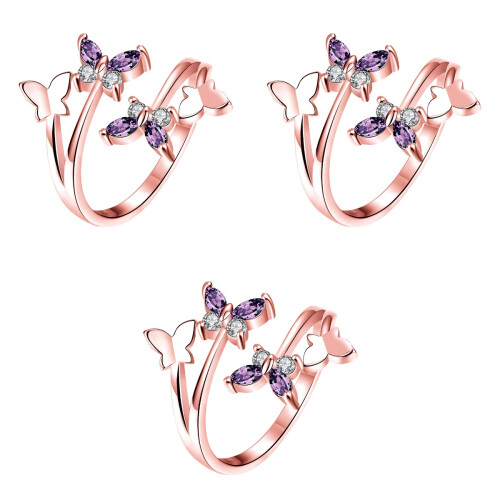 3Pcs 18K Rose Gold Elegant Open Ring With Crystal 1