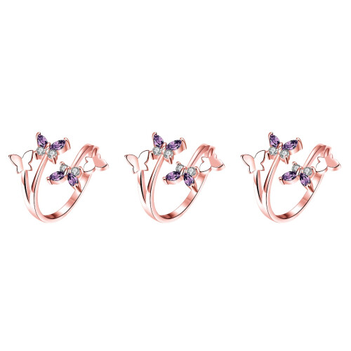 3Pcs 18K Rose Gold Elegant Open Ring With Crystal 2