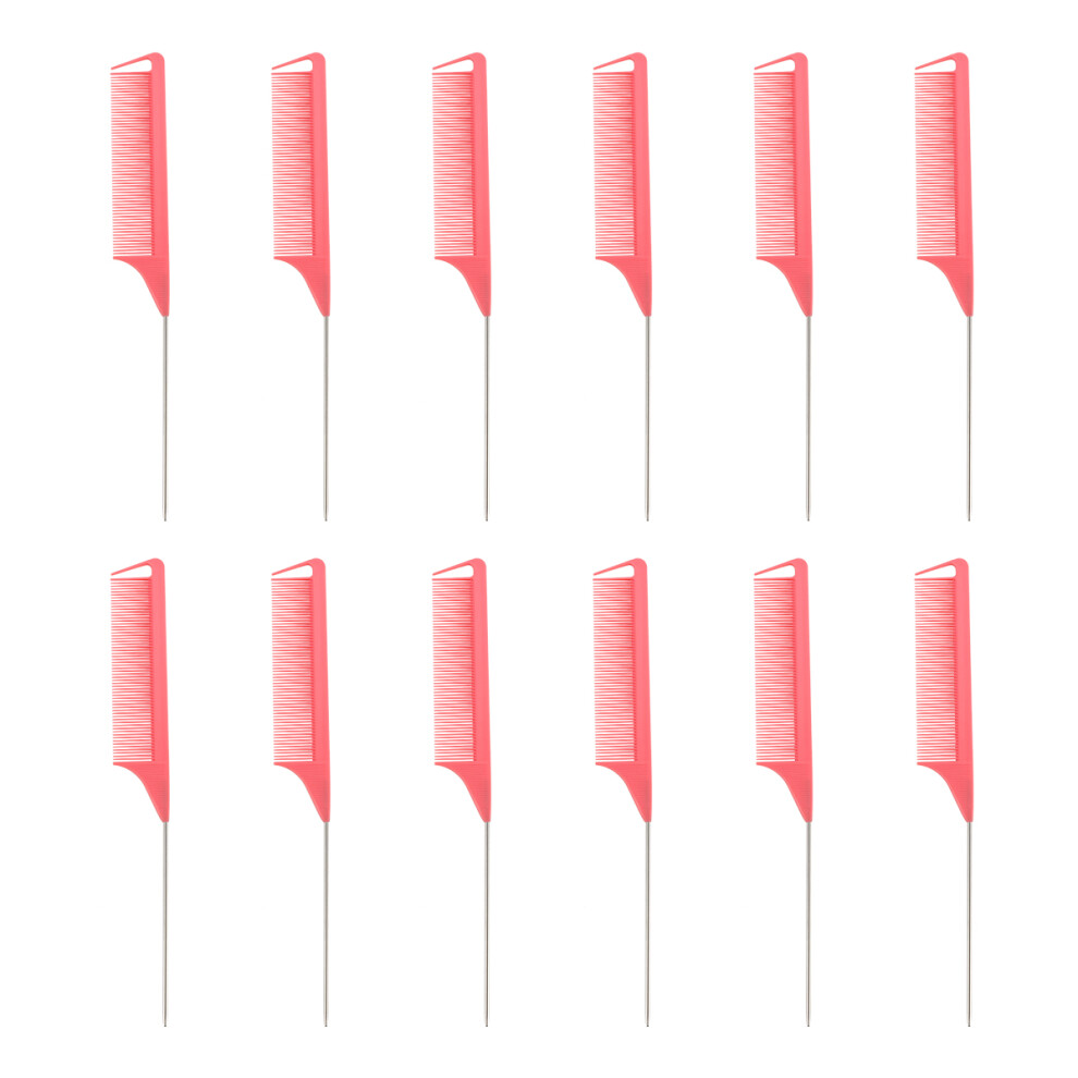 Totority Unisex Pink 12Pcs Haircut Comb Set Durable Plastic Pintail Comb For Salon Use