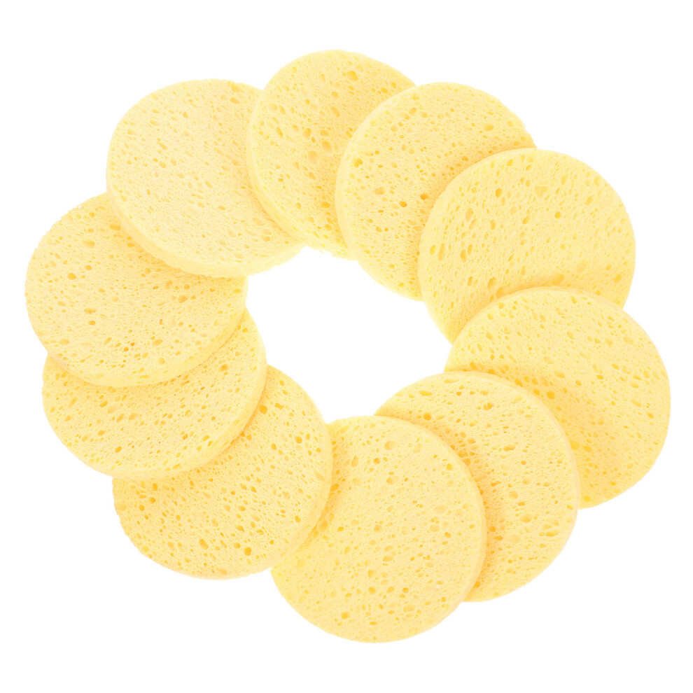 Aboofan 10Pcs Yellow Face Cleansing Sponges Natural Wood Pulp Cosmetic Pads