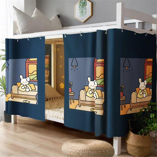 Bunk Bed Curtains for Bottom Bunk Privacy and Light Blocking, Breathable Durable Rabbit Design
