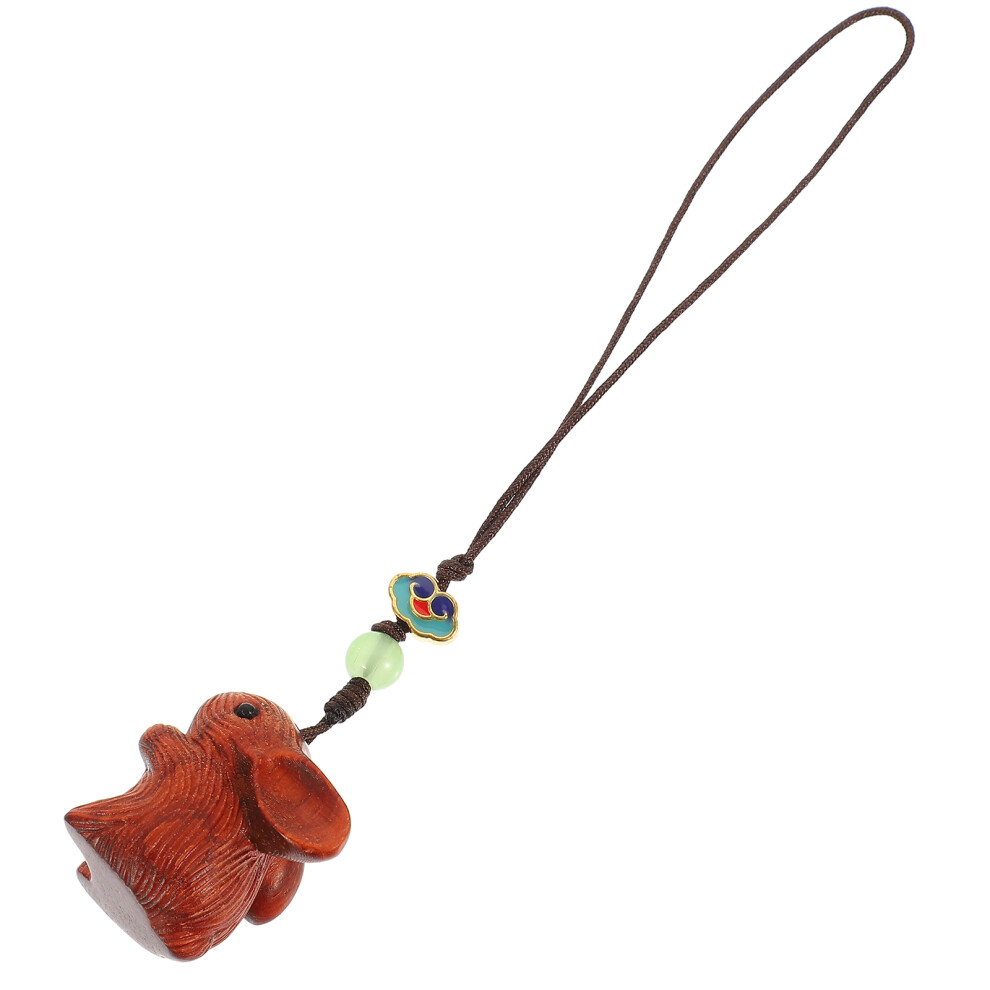 Wood Rabbit Phone Hanging Ornament Keychain Charm Light/Brown 3162103990897