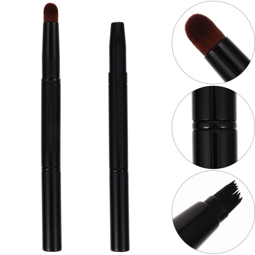 2Pcs Mini Black Double-Ended Eyebrow Makeup Brush Angled Cosmetic Tool 2
