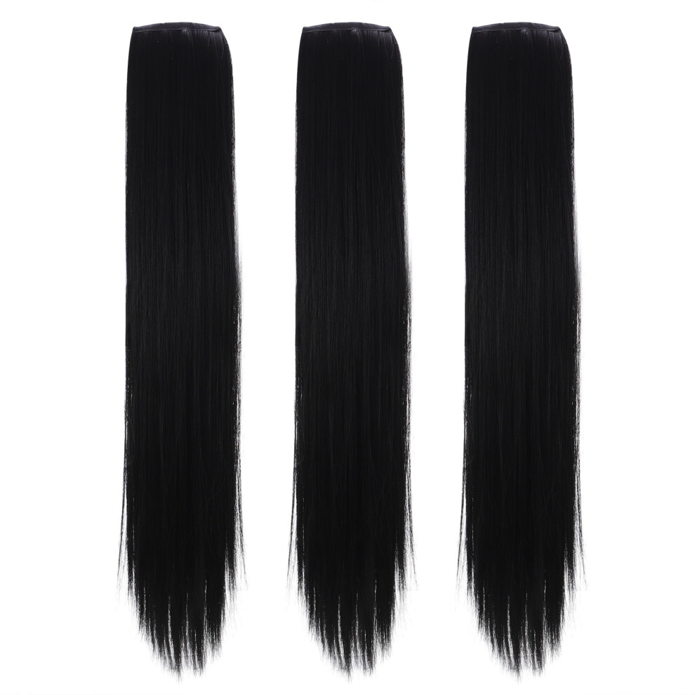 Vaguelly 3Pcs Black Straight Ponytail Hair Extension Clip-In High Heat Fiber