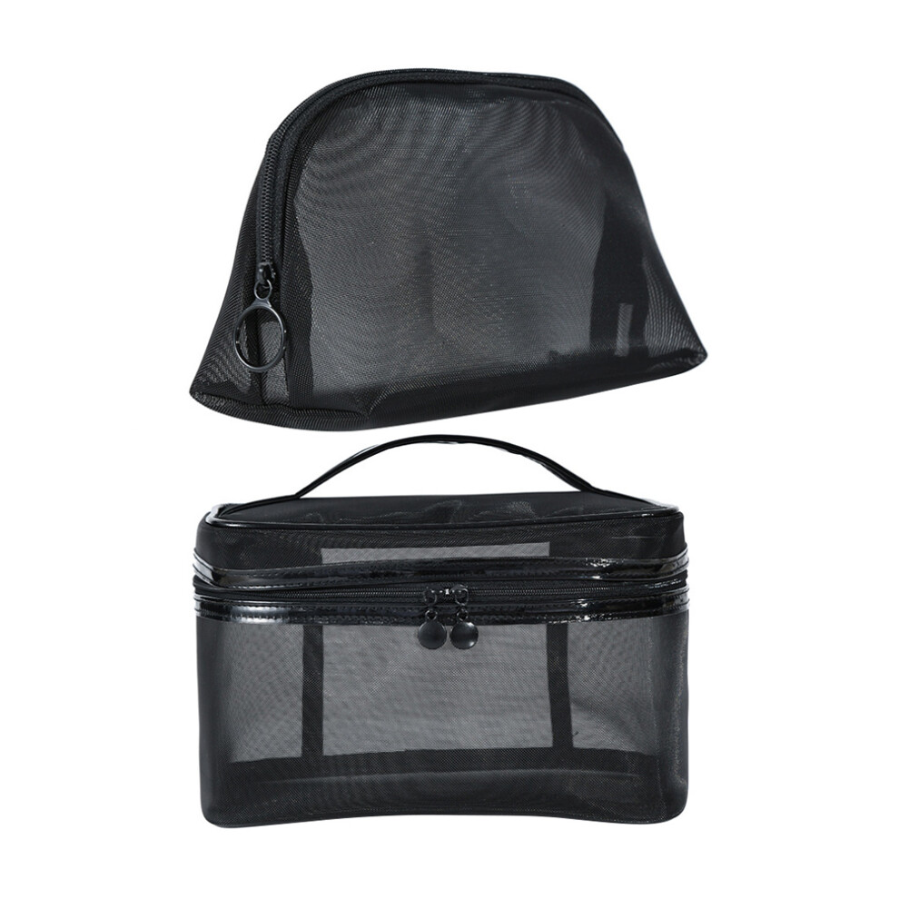 Happyyami Black 2Pcs Mesh Makeup Bags Large Capacity Cosmetic Storage Bags