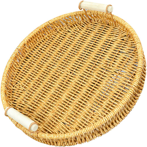Khaki Handwoven Rattan Storage Basket Sturdy Kitchen Tabletop Tray
