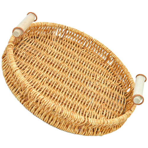 Khaki Handwoven Rattan Storage Basket Sturdy Kitchen Tabletop Tray 2