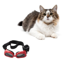 Dog Sunglasses Waterproof UV Protection Pet Goggles With Strap Red